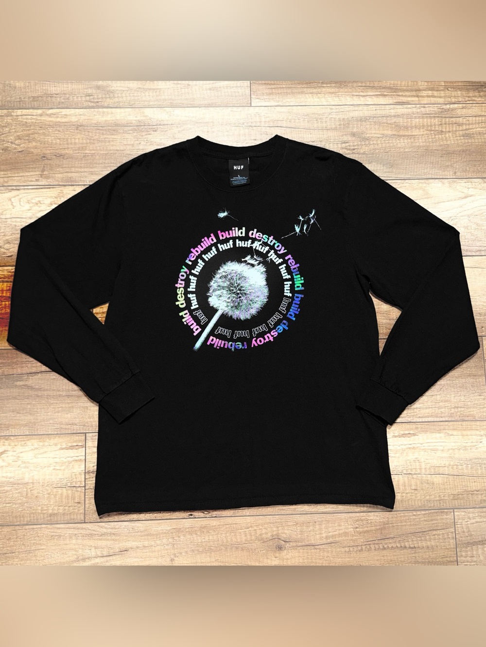 HUF Worldwide Los Angeles Skater Dandelion Graphic Long Sleeve T Shirt Mens L